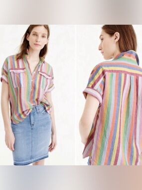 J Crew Multicolor Collared Cotton / Linen Blend Button Down Shirt